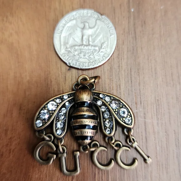 Clear Rhinestones Brass GG bee Zipper Pull - Picture 2 of 4